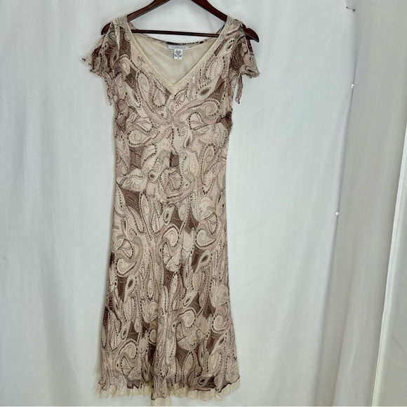 Luciano Dante silk midi dress 12 Y2K short sleeve summer casual babydoll cream - Picture 1 of 8